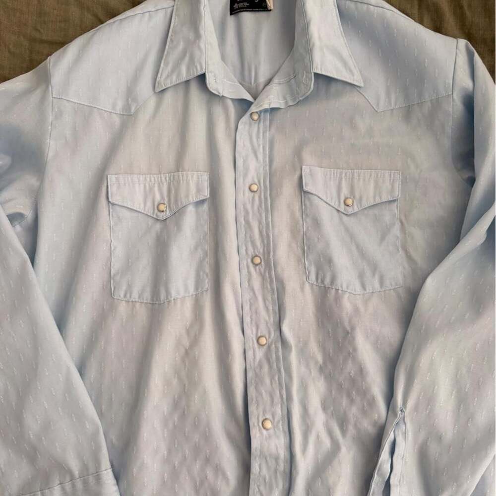 Vintage Wrangler Pearl Snap Western Shirt Light Blue XL